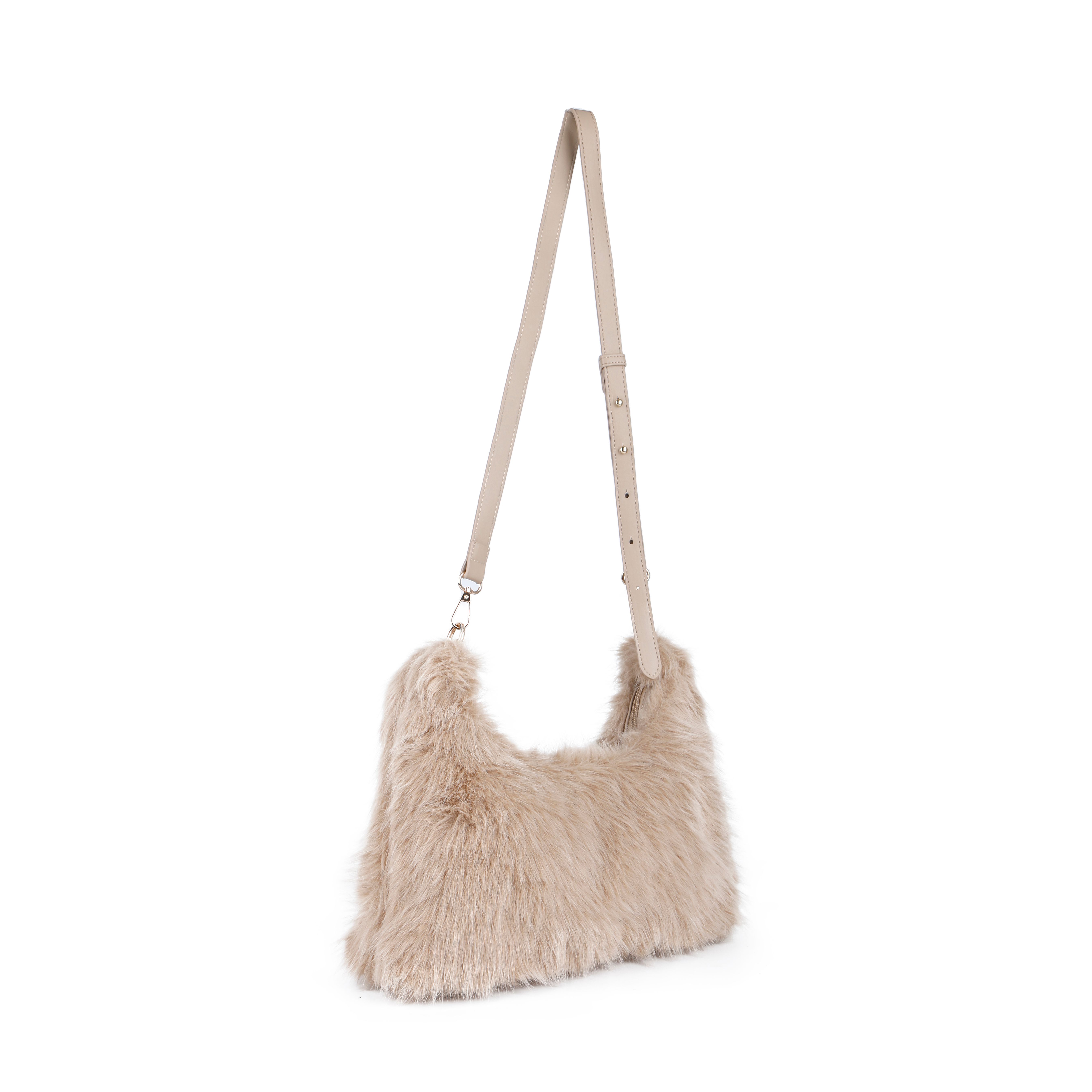 JFY Faux Fur Zip Top Closure Cross Body Bag