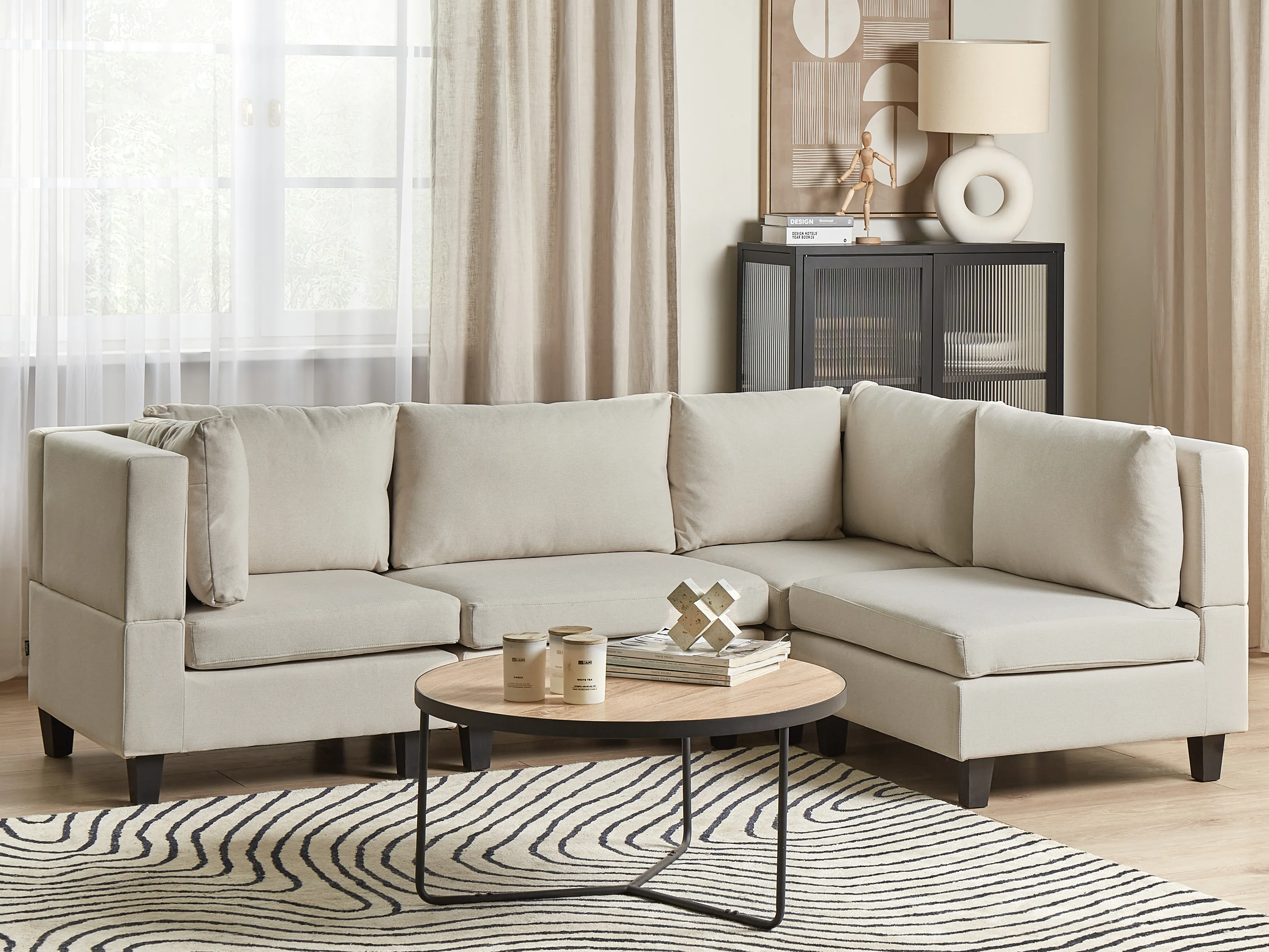Modular Corner Sofa 4 Seater UNSTAD Fabric Light Beige Left Hand