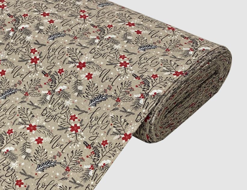 Dekostoff X-Mas Zweige Beige