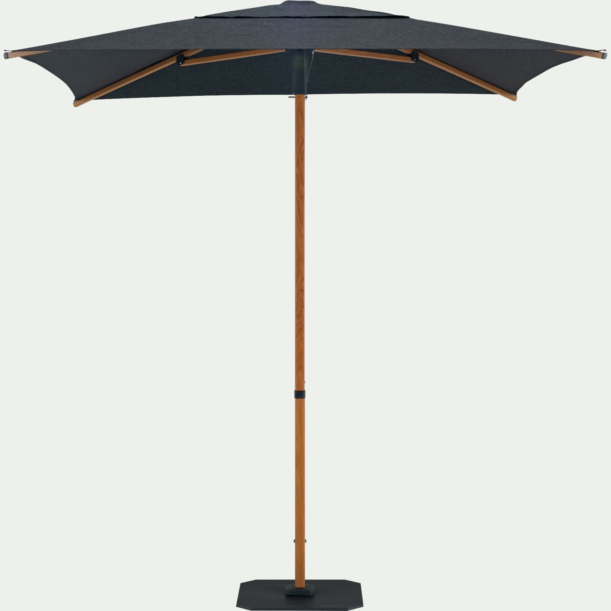CASTELLET - Parasol droit et sa base en aluminium effet bois 200x200cm - gris
