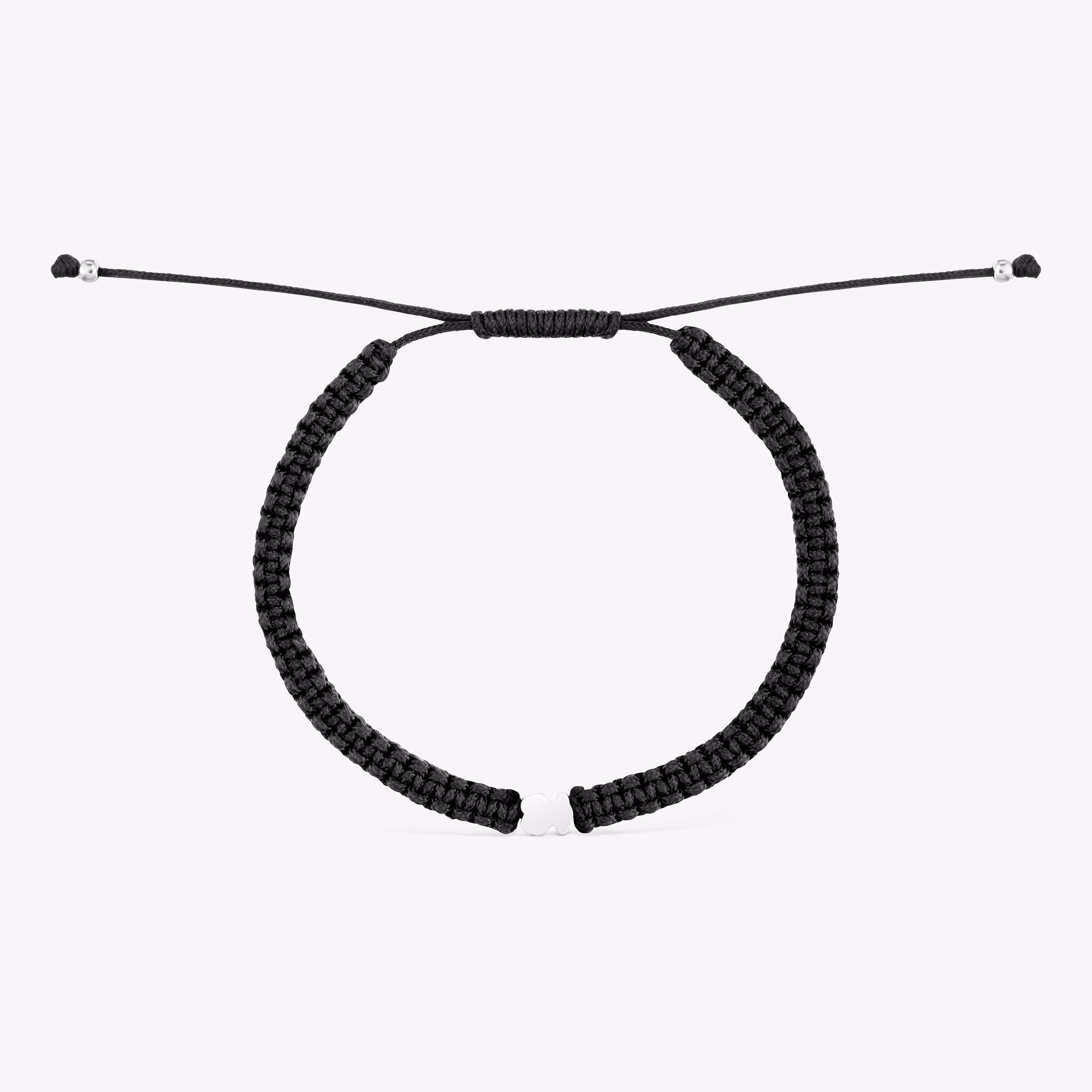Pulsera oso de plata y nylon negro TOUS Motivos