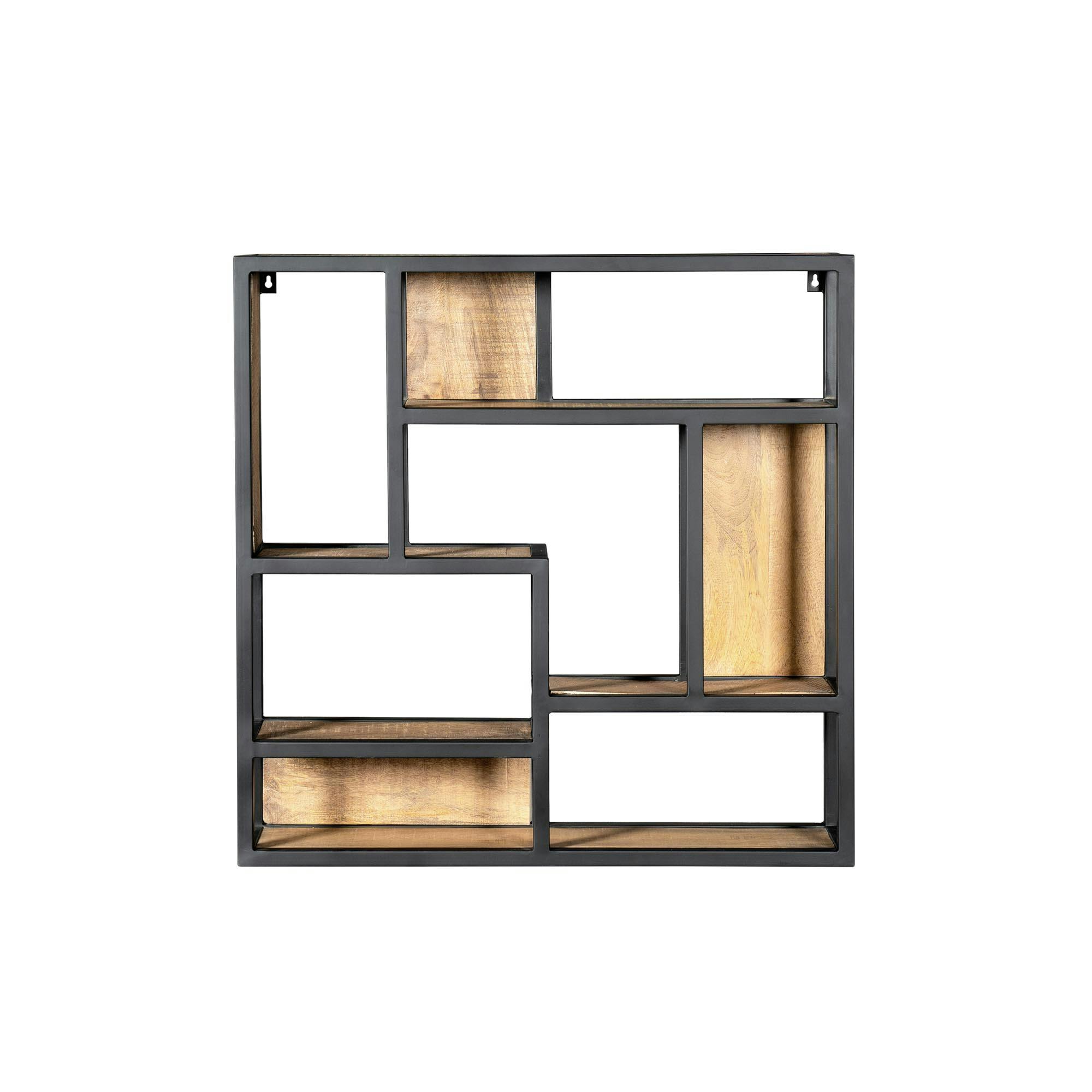 Etagère murale design carré bois clair métal noir RIVANO