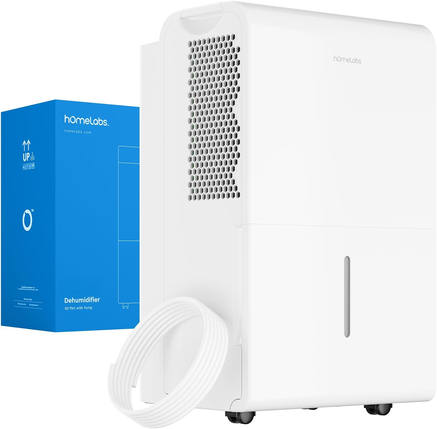 hOmeLabs Dehumidifier for Home, Office, Basements with Powerful Moisture Removal, Humidity Control, Auto Shut-off, Quiet Operation - 7,500 Sq Ft Wi-Fi with Pump (50 Pint MAX 120 Pint at 95°F, 90% RH)