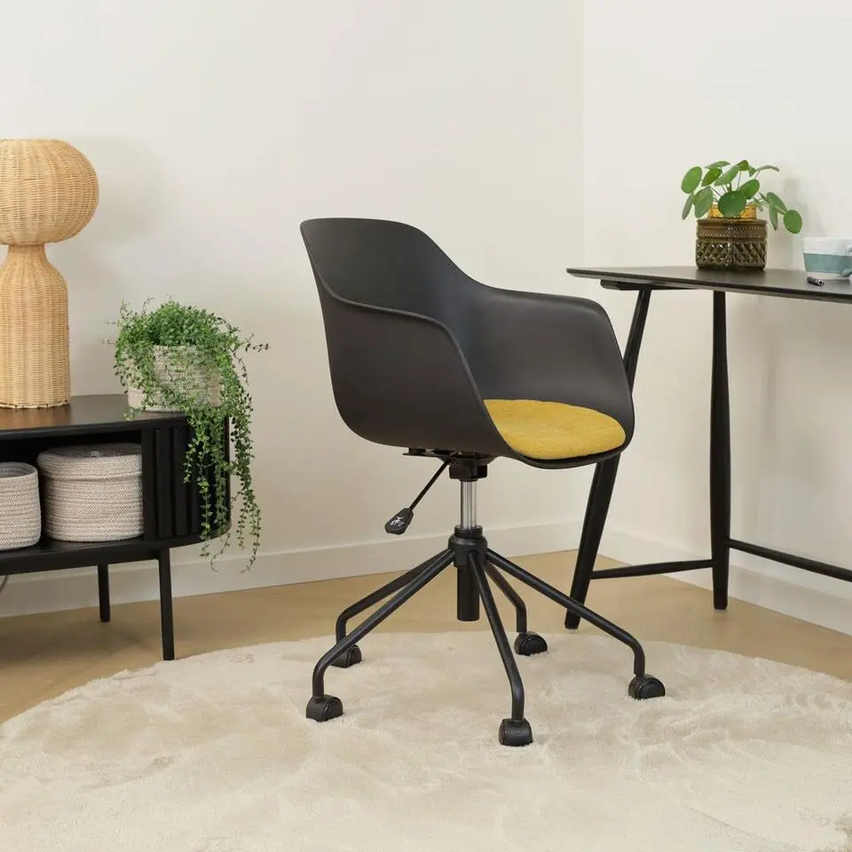 Nolon Nout-Liz Bureaustoel Zwart - Okergeel Kussen - Zwart Onderstel