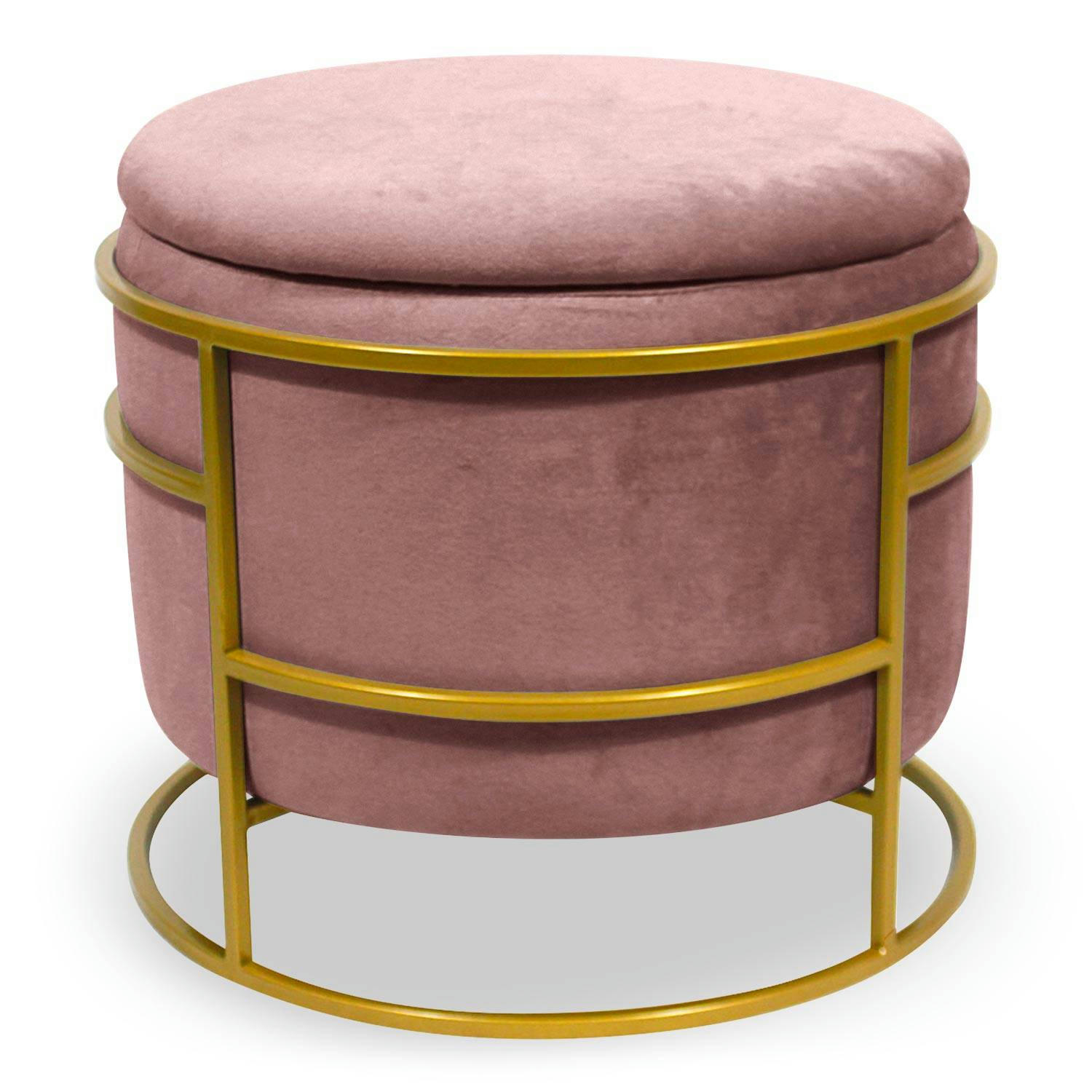 RINGO - Pouf coffre rond en velours rose