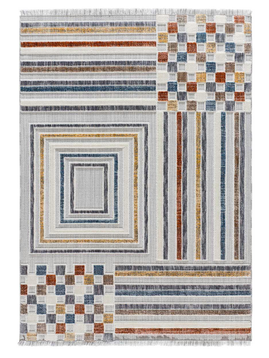 BROADWAY - Tapis géométrique avec relief et franges, multicolore, 77X150 cm