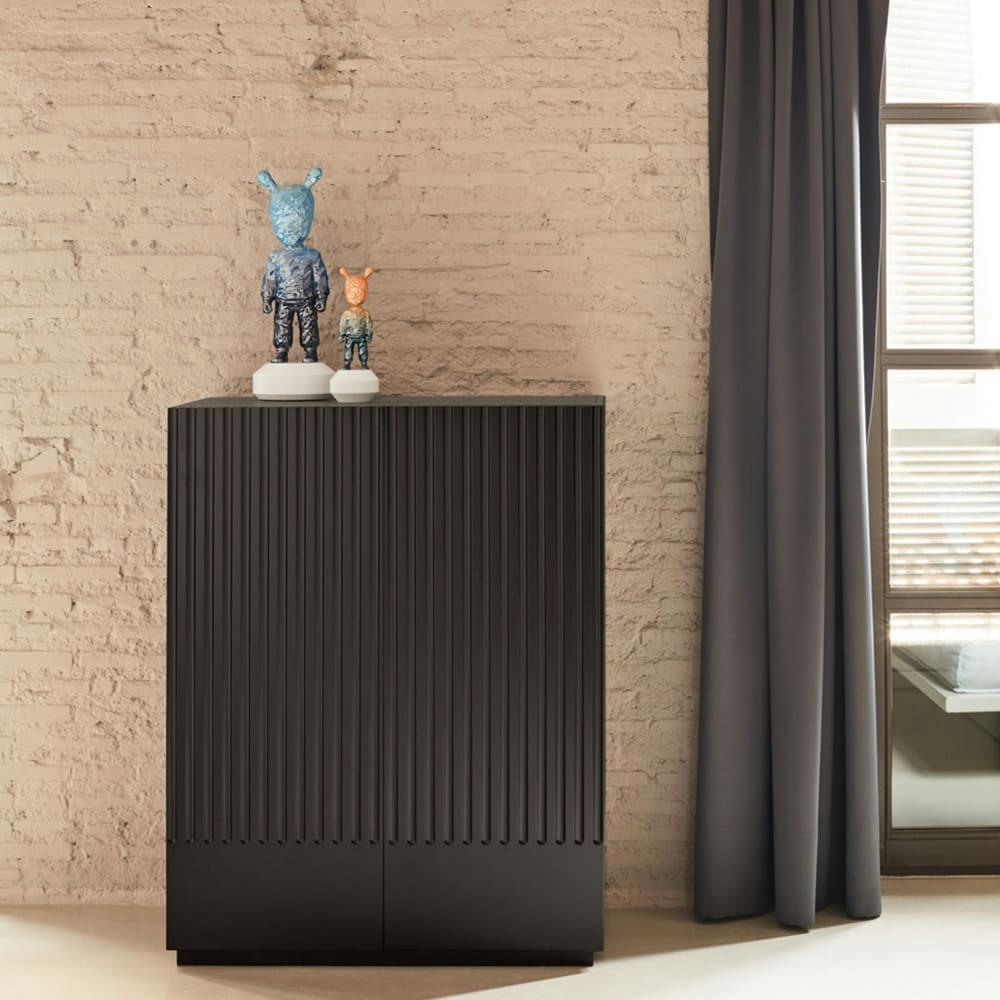 DORIC - Buffet haut 2 portes en bois H120cm noir