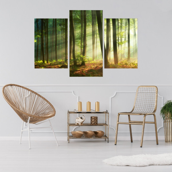 Obraz TRYPTYK Drzewa Las Zieleń Pejzaż 3D 60x40cm