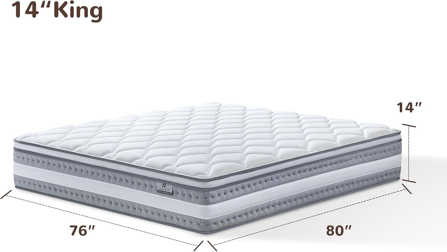 King Mattress, 14 Inch King Size Hybrid Mattresses with Memory Foam and Individual Pocket Spring for Motion Isolation, Pressure Relief, Medium Firm Mattress in a Box, 76 * 80 * 14