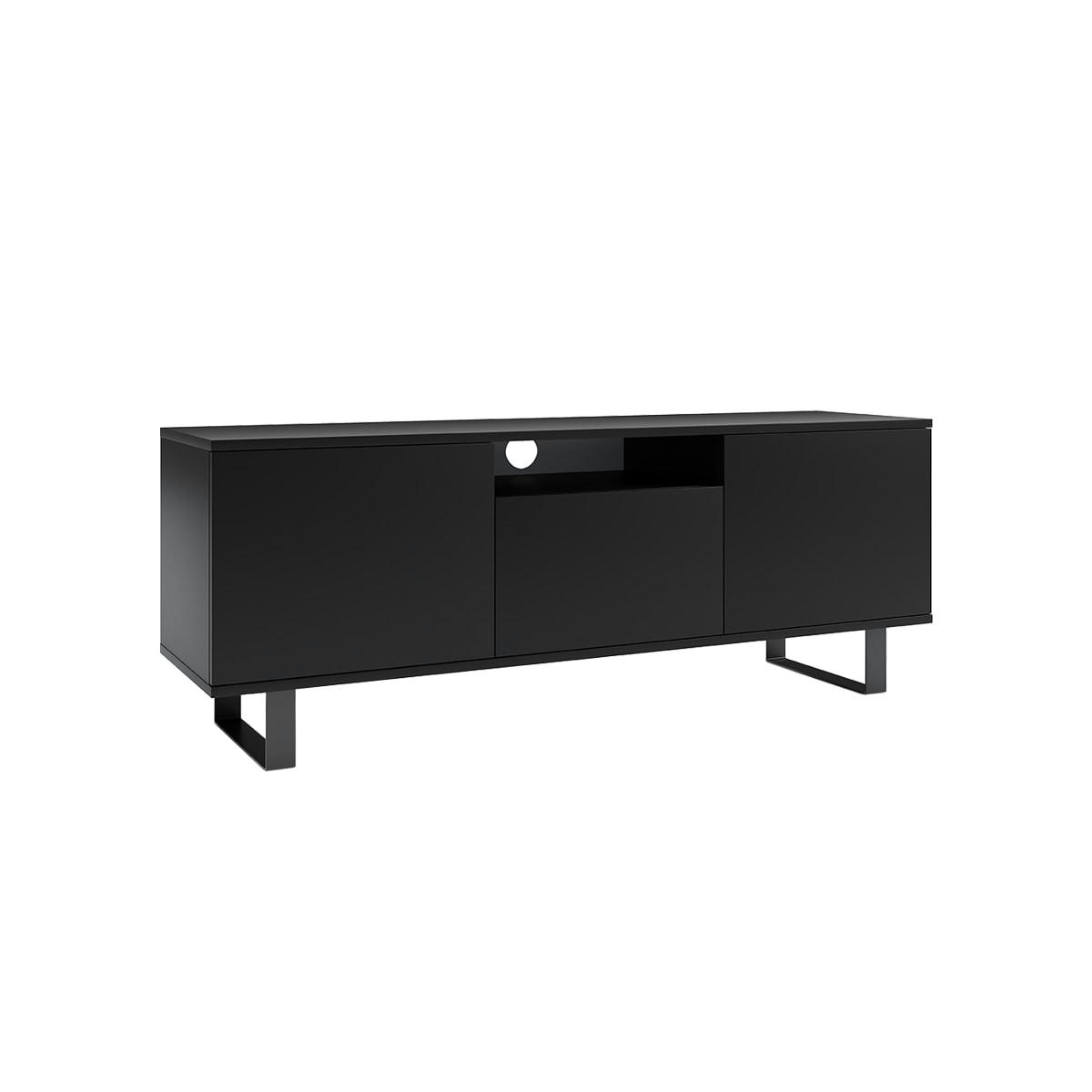 - Meuble TV 3 portes 150 cm stratifiés, métal noir