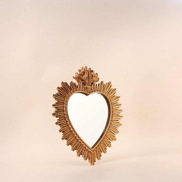 Miroir ex-voto coeur en résine dorée 39cm