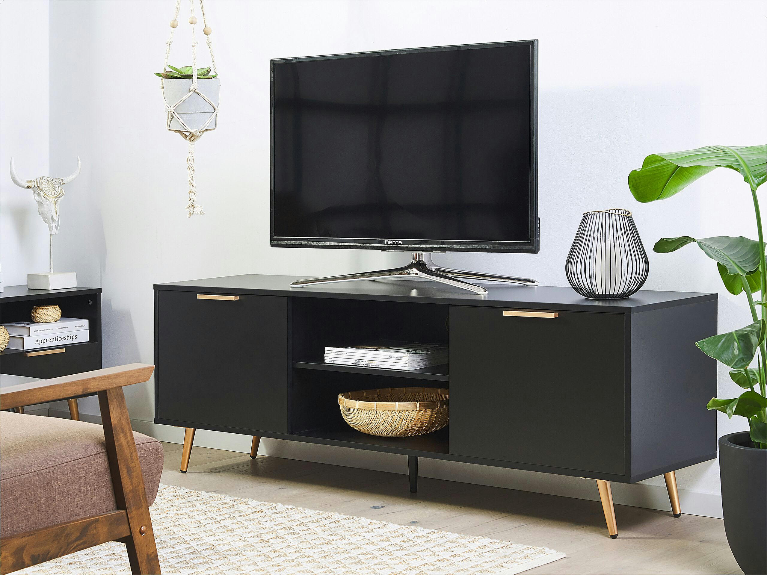 INDIO - Meuble TV noir mat et doré