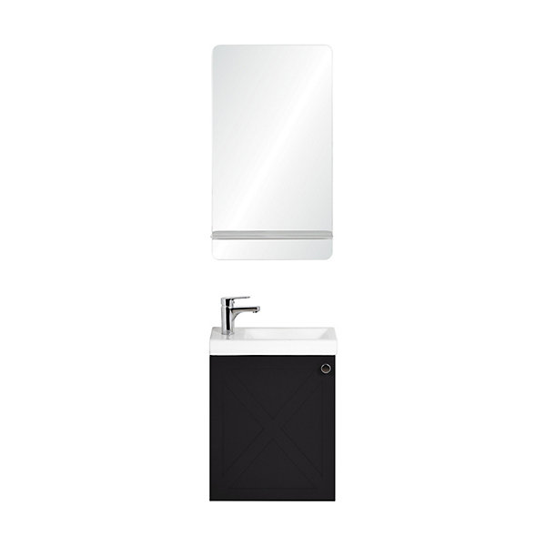 Meuble lave-mains AVA noir carbone   miroir tablette blanche   rob chromé