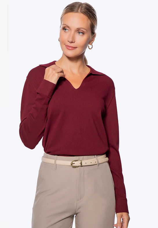 Sweter damski z dekoltem V-neck bordowy