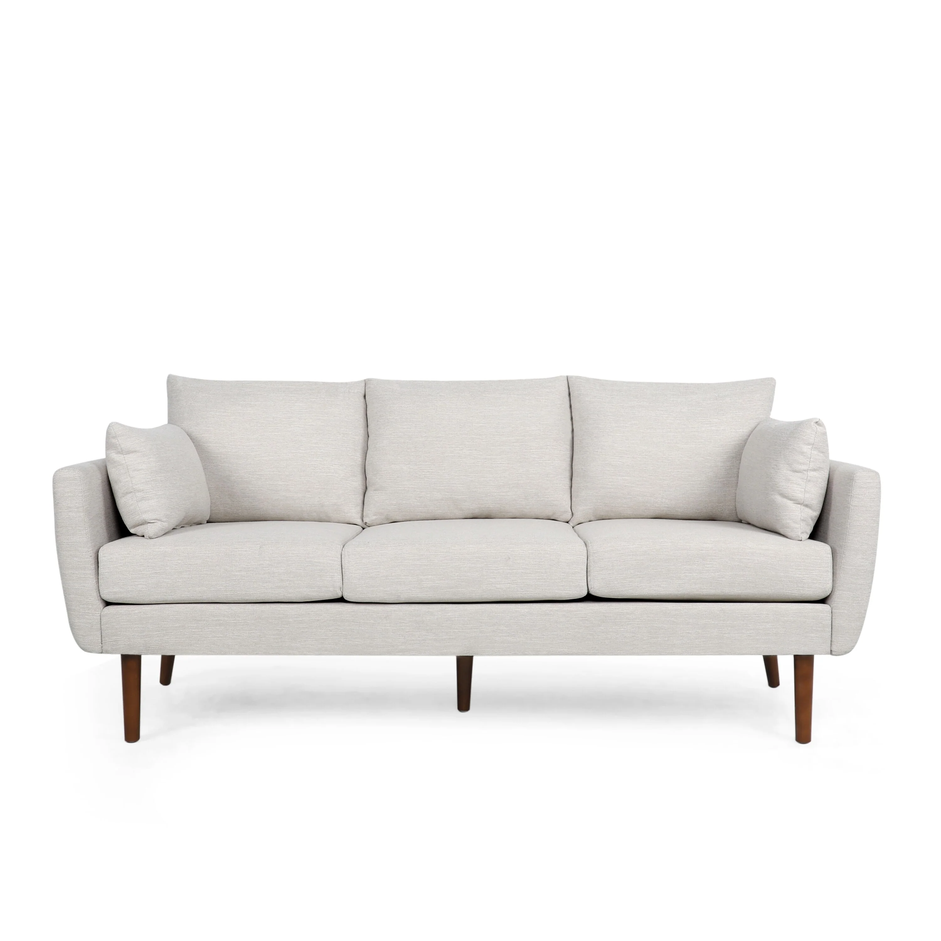 Beige Modern 76.5 3-seater Sofa with Birchwood Legs and Pillows for Living Room