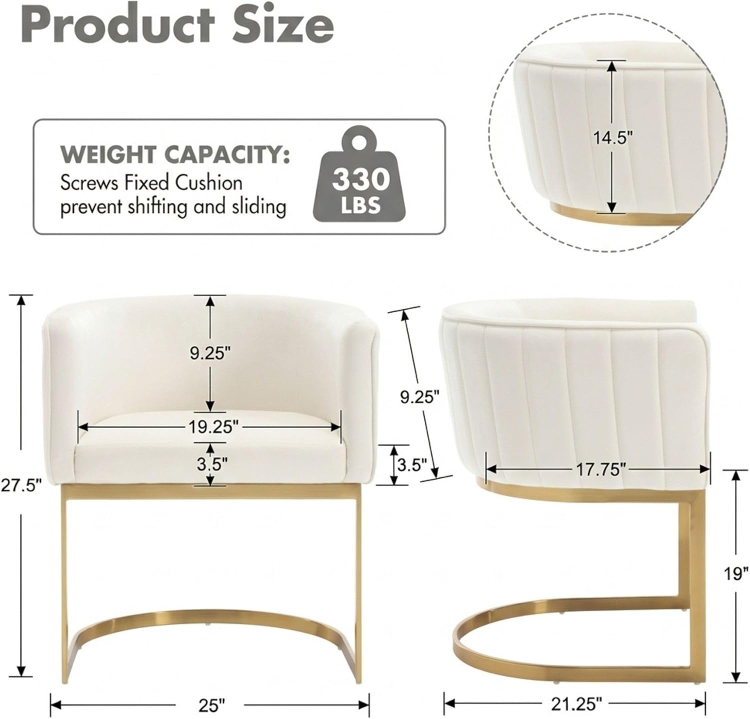 Hyfirm Beige and Gold Barrel Dining Room Chairs Set of 4, Modern Velvet Upholstered Accent Chairs with Curved Back for Kitchen Island, Luxury Comfort Seating Cantilever Metal Frame