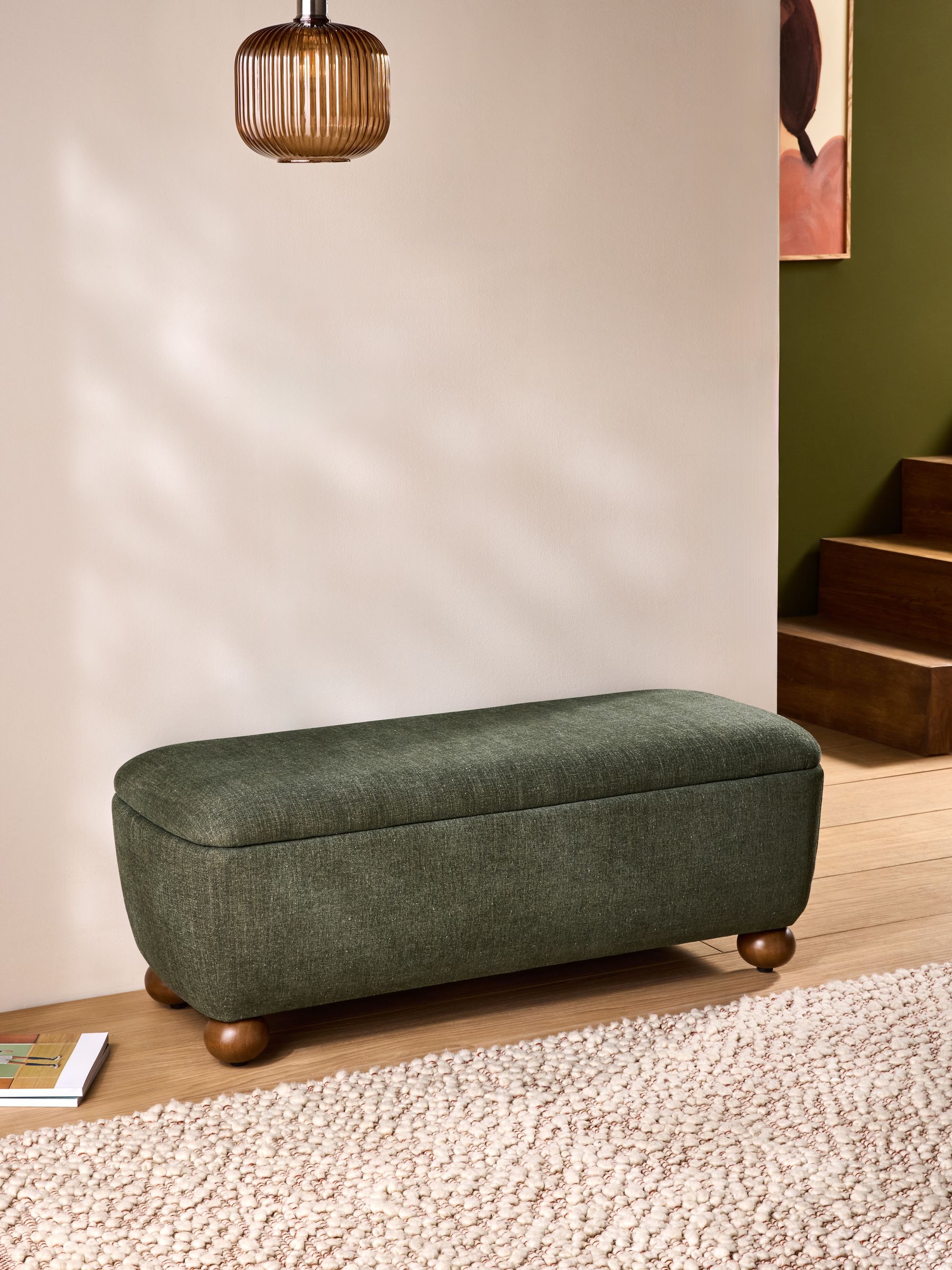 Ellio Storage Ottoman Bench in Soft Textured Weave Hunter Green