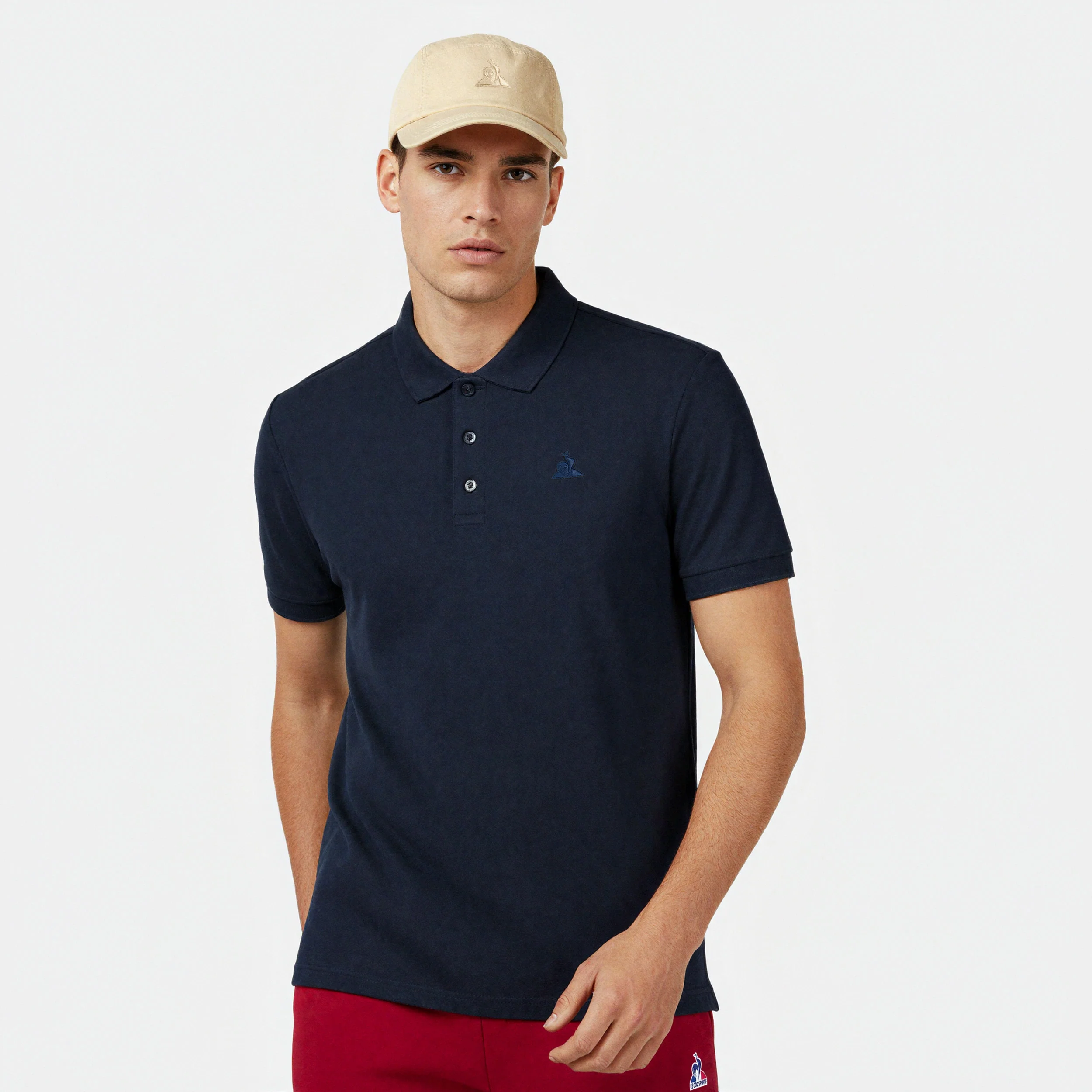 Polo Essentiel effet piqué en jersey de coton avec logo bordé ton sur ton
