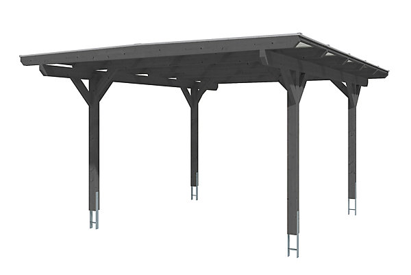 Carport SKAN HOLZ Odenwald 428x541cm, bois lamellé-collé, traitement coloré gris ardoise