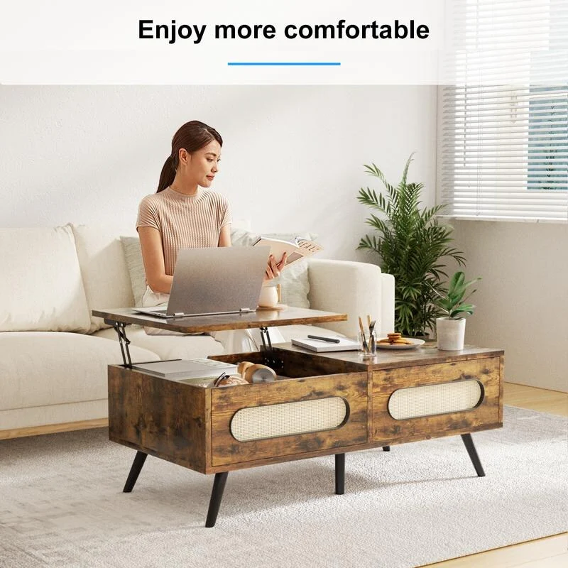 Mixoy 48-Inch Wood Lift Top Coffee Table with Hidden Compartment&Storage Shelf,Lift Tabletop Dining Table for Living Room,Office