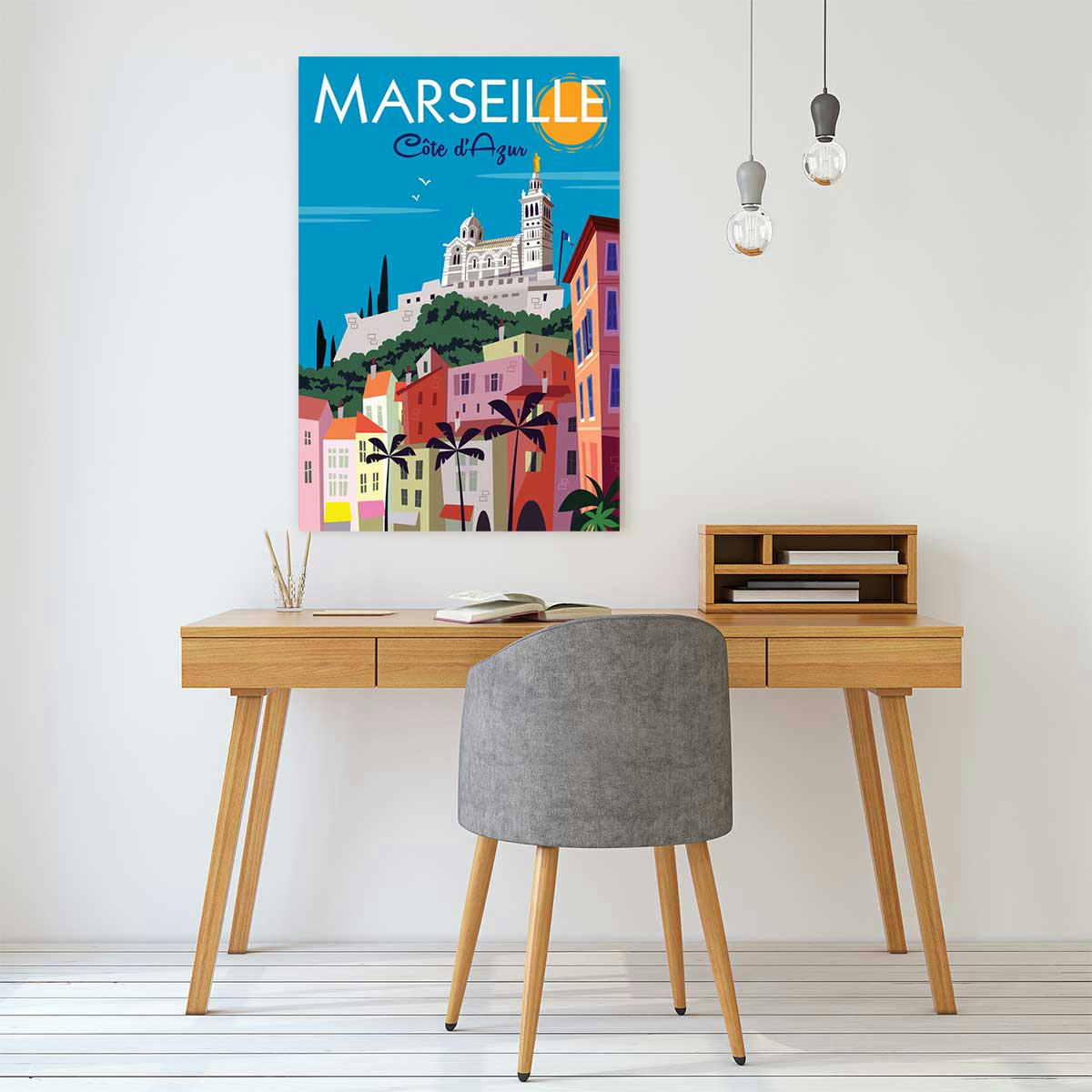 - Tableau dessin vintage marseille imprimé sur toile 80x120cm