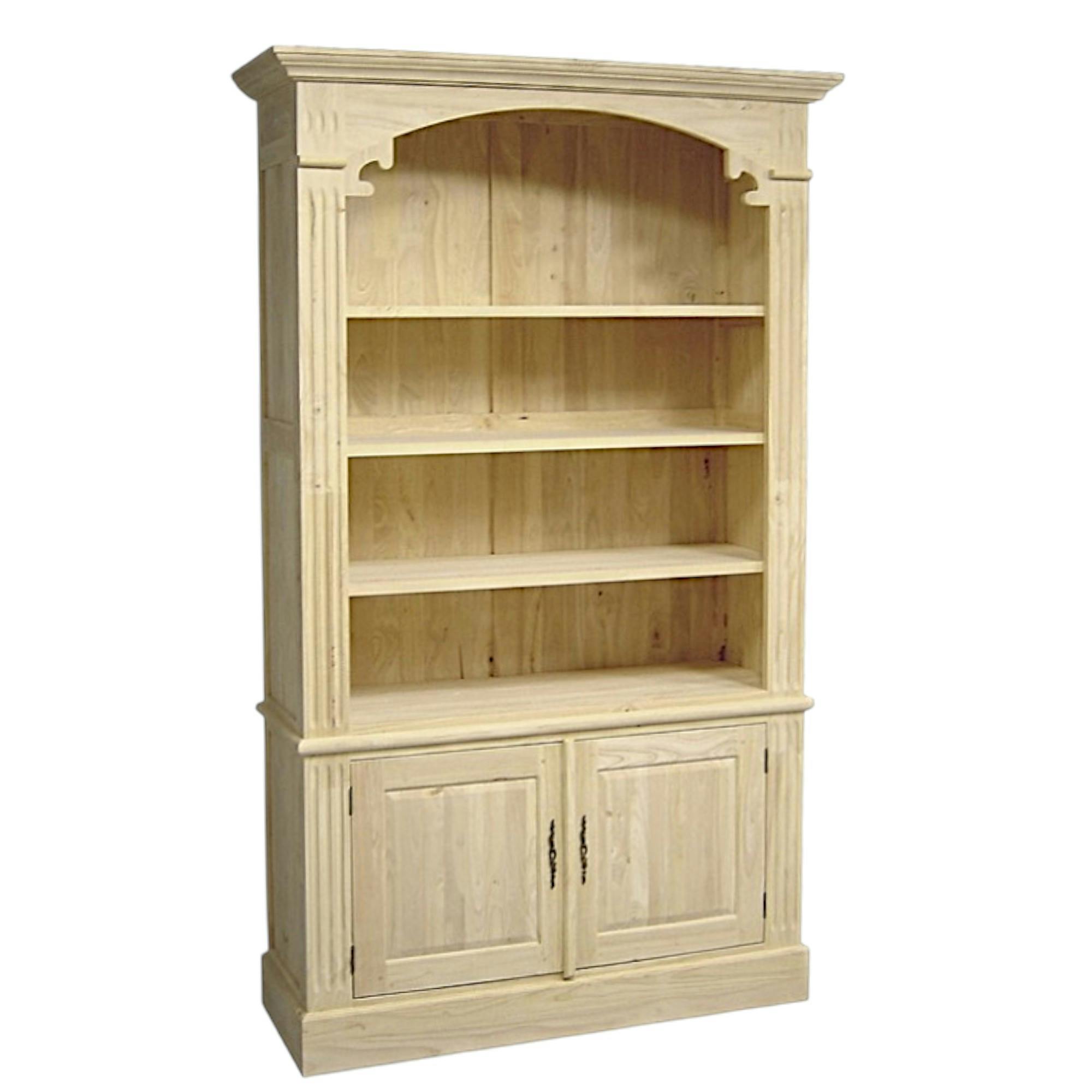 Bibliothèque ouverte Hévéa 2 portes, 4 niches étagères 128x45x213cm TRADITION