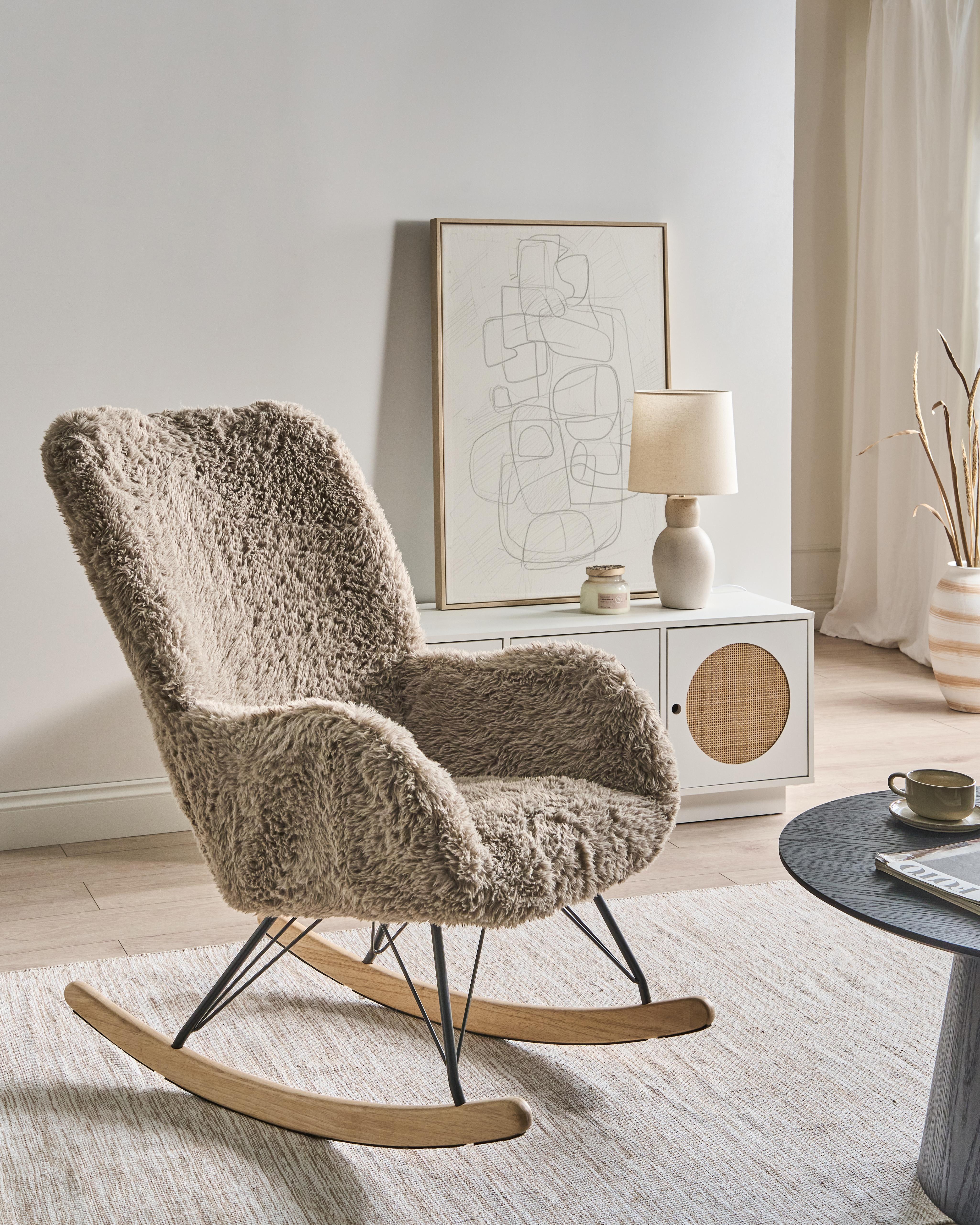 Rocking Chair AKRA Faux Fur Taupe