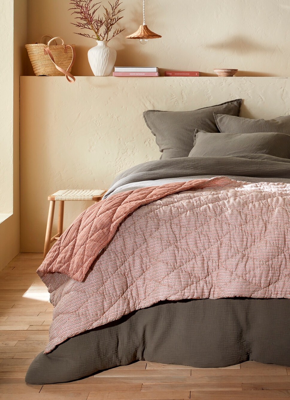 BOUT DE LIT ÉDREDON MATELASSÉ IMPRIMÉ FAIT MAIN POTERIE