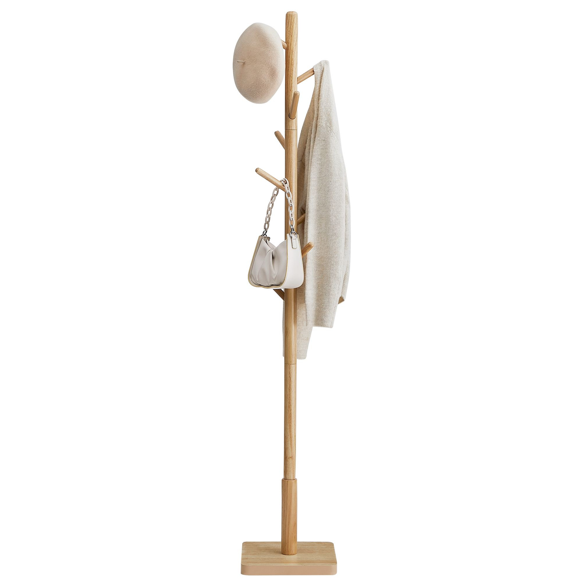 Nowoczesny Wieszak Drewniany 176 cm 8 Haków Beżowy
