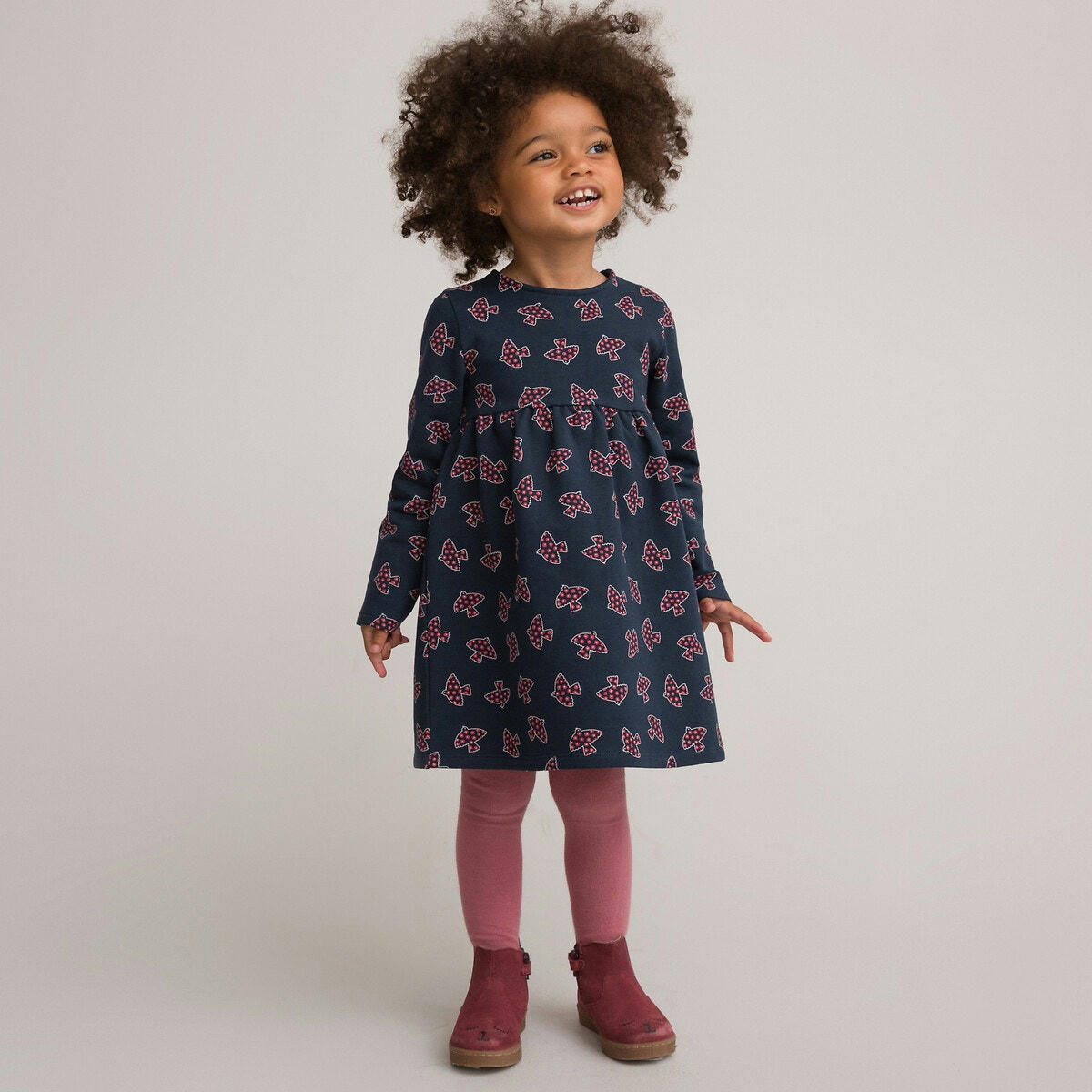 Robe manches longues en molleton, imprimé oiseaux