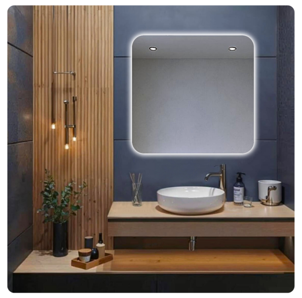 Lustro led 60x60 cm zaokrąglone rogi podświetlane ledowe   cob 480 diod/m