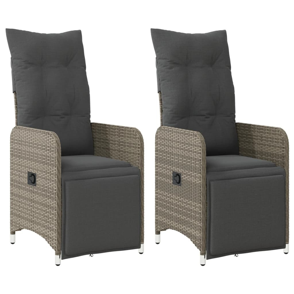 2x Krzesło Ogrodowe Rozkładane z Poduszką Fotel Ogrodowy Szary Rattan