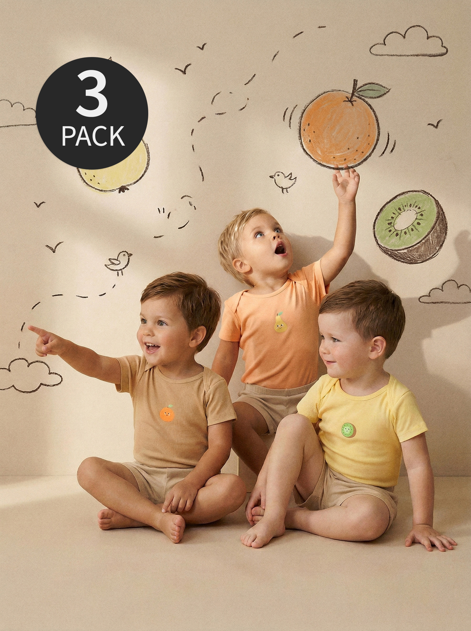 Bawełniane body z nadrukiem owocowym 3 pack