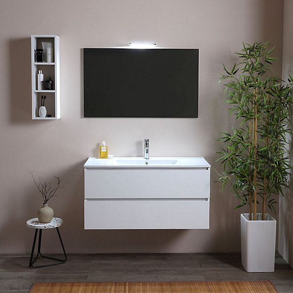 Armoire De Toilette Murale 100Cm Avec Tiroirs Et Miroir Blanc- Berlin