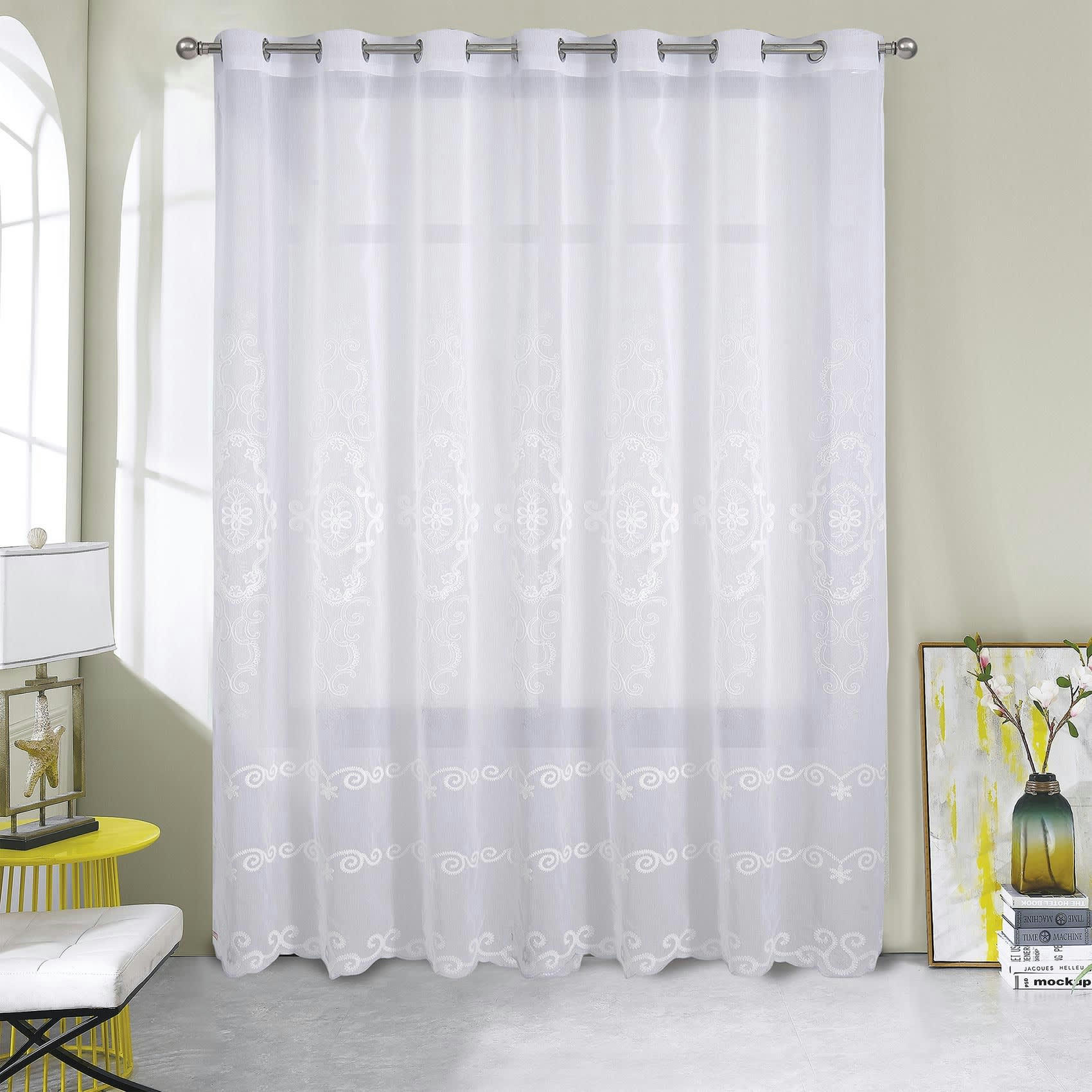 - Voilage grande largeur au style macramé polyester blanc 300x260 cm