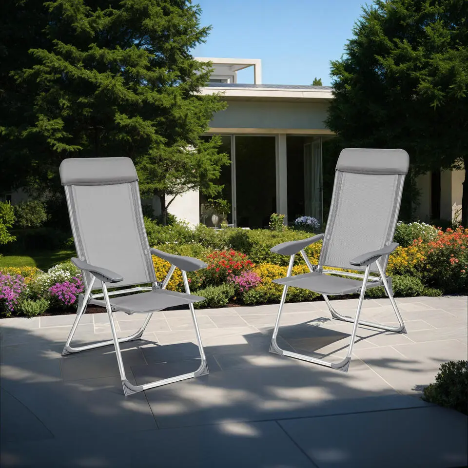 tectake 4 aluminium tuinstoel inklapbaar met hoofdsteun, Grijs