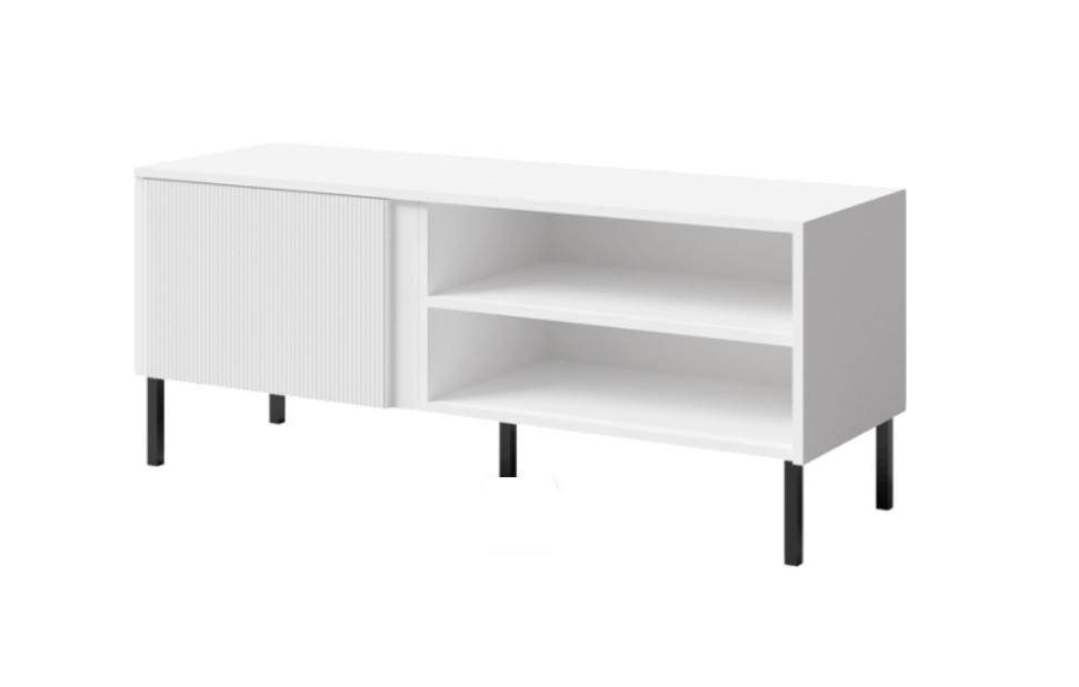 Szafka RTV 7 MIA 120 cm z ryflowanym frontem, Biały