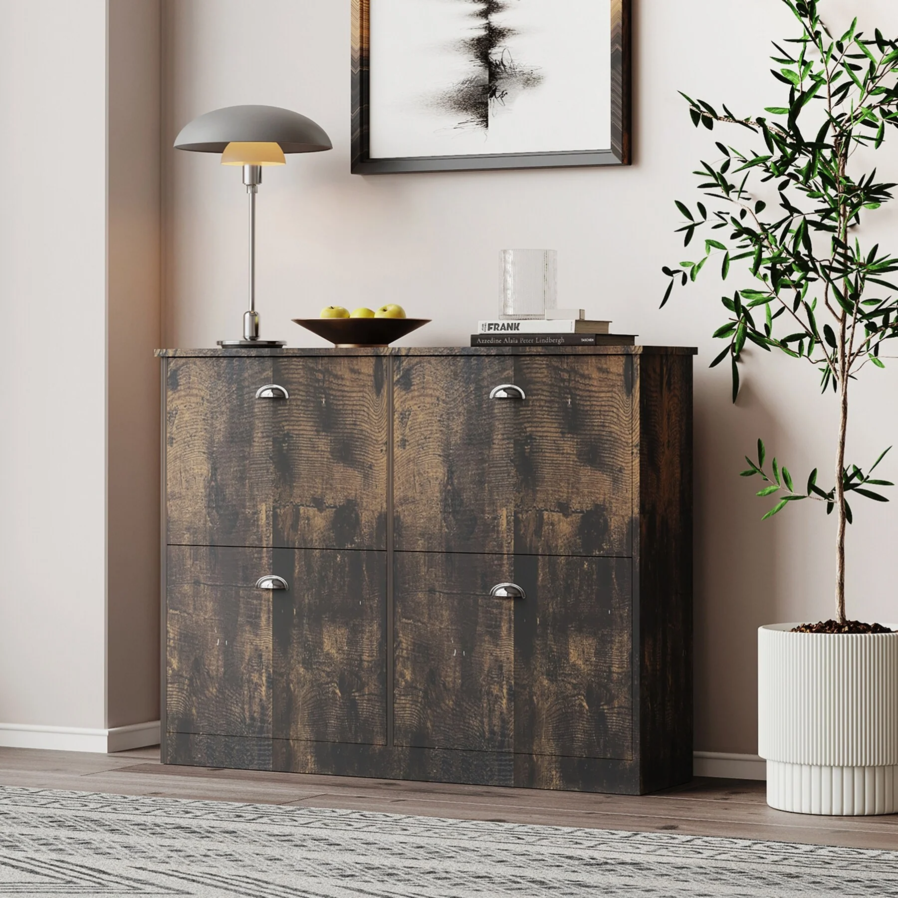 Slim Shoe Storage Cabinet - 4-Drawer Hidden Shoe Rack for Entryway, Hallway, Bedroom - Space-Saving Narrow Design