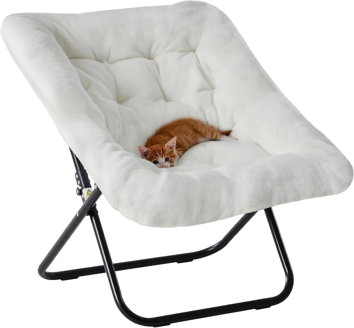 DUMOS Comfy Chair for Adults, Soft Faux Fur Folding Lounge for Bedroom Living Room Dorm Rooms Flexible Reading Chair for Teens, Large Size Foldable (Square-Creamy)