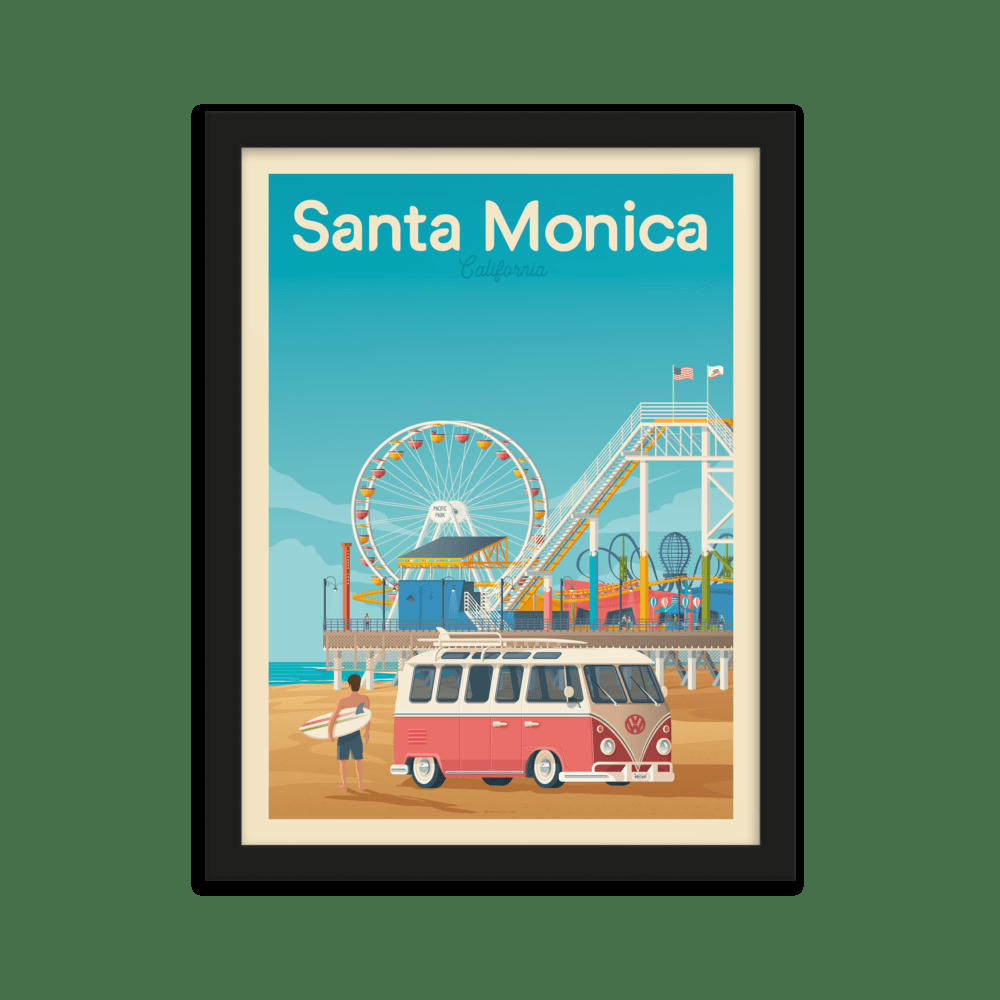 - Affiche Santa Monica Etats-Unis + Cadre Bois noir 21x29,7 cm