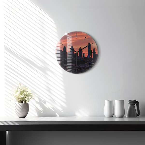 Zegar szklany ścienny do salonu Panorama miasta Philadelphia
