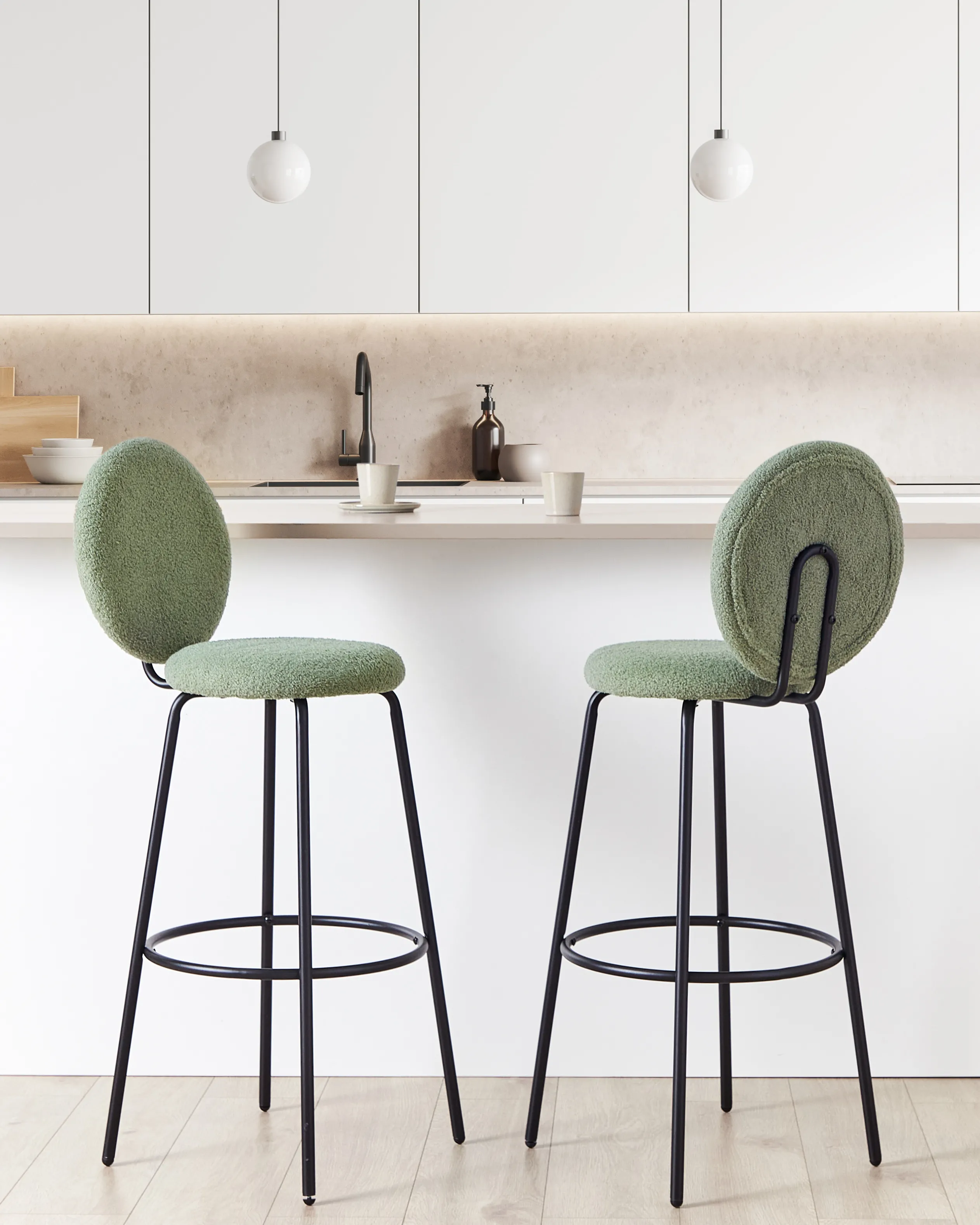 Set of 2 Bar Chairs EMERY Boucle Light Green