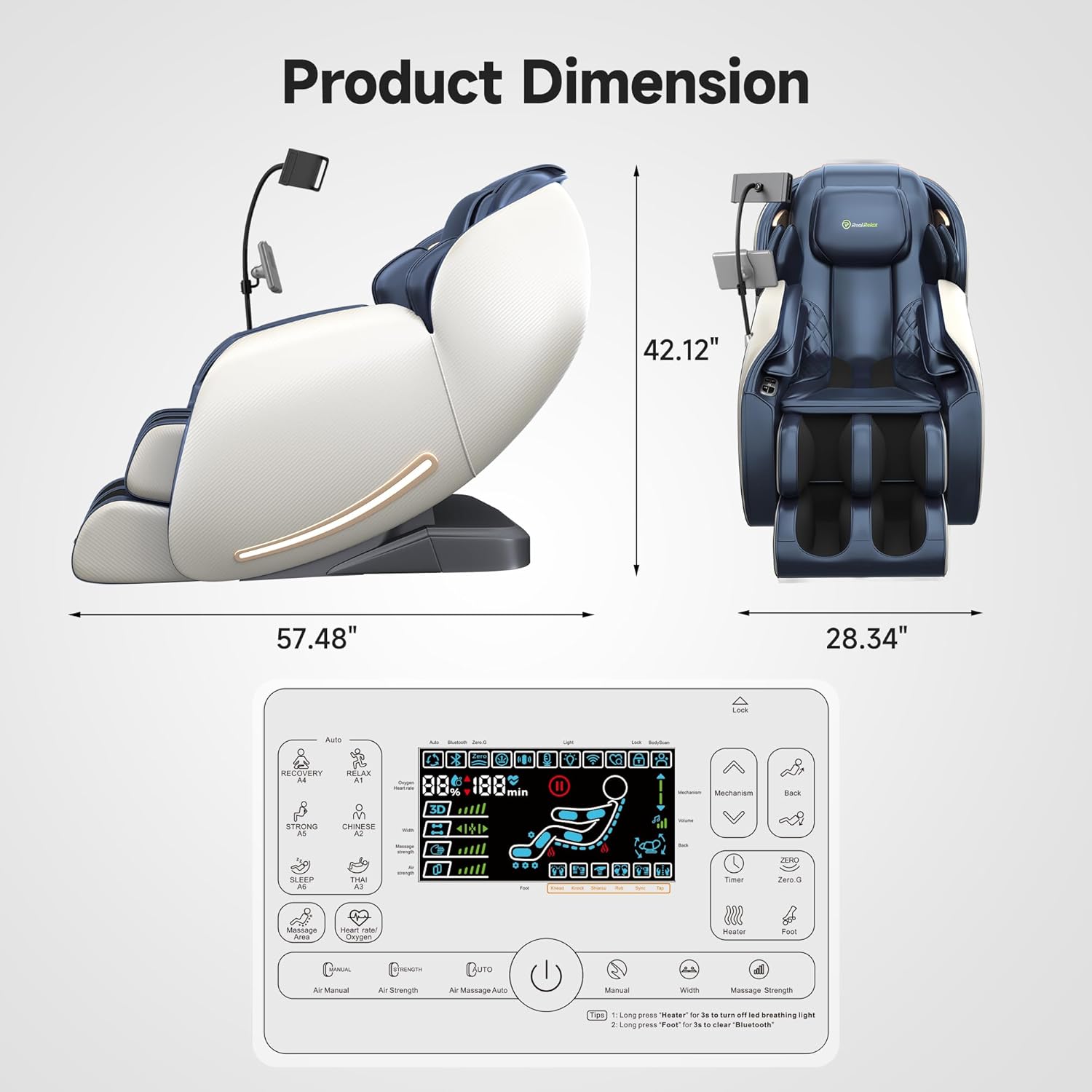 Real Relax Massage Chair Full Body with Unique Phone Controller,Heart and Blood Measurement, Zero Gravity 3D SL-Track Recliner with APP Control, Child Lock,Pause Button, Back Pad, Favor-06, Blue