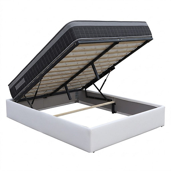 Ensemble Lit Coffre et Matelas 140x200 cm - Couleur : Blanc - Matelas Soutien Ferme 2 Faces