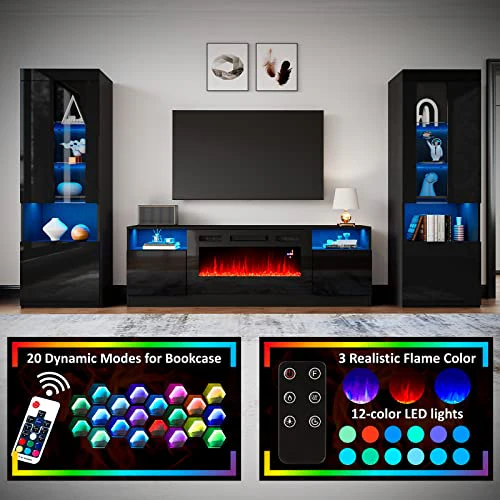Fireplace TV Stand with 36 Electric Fireplace, LED Light Entertainment Center