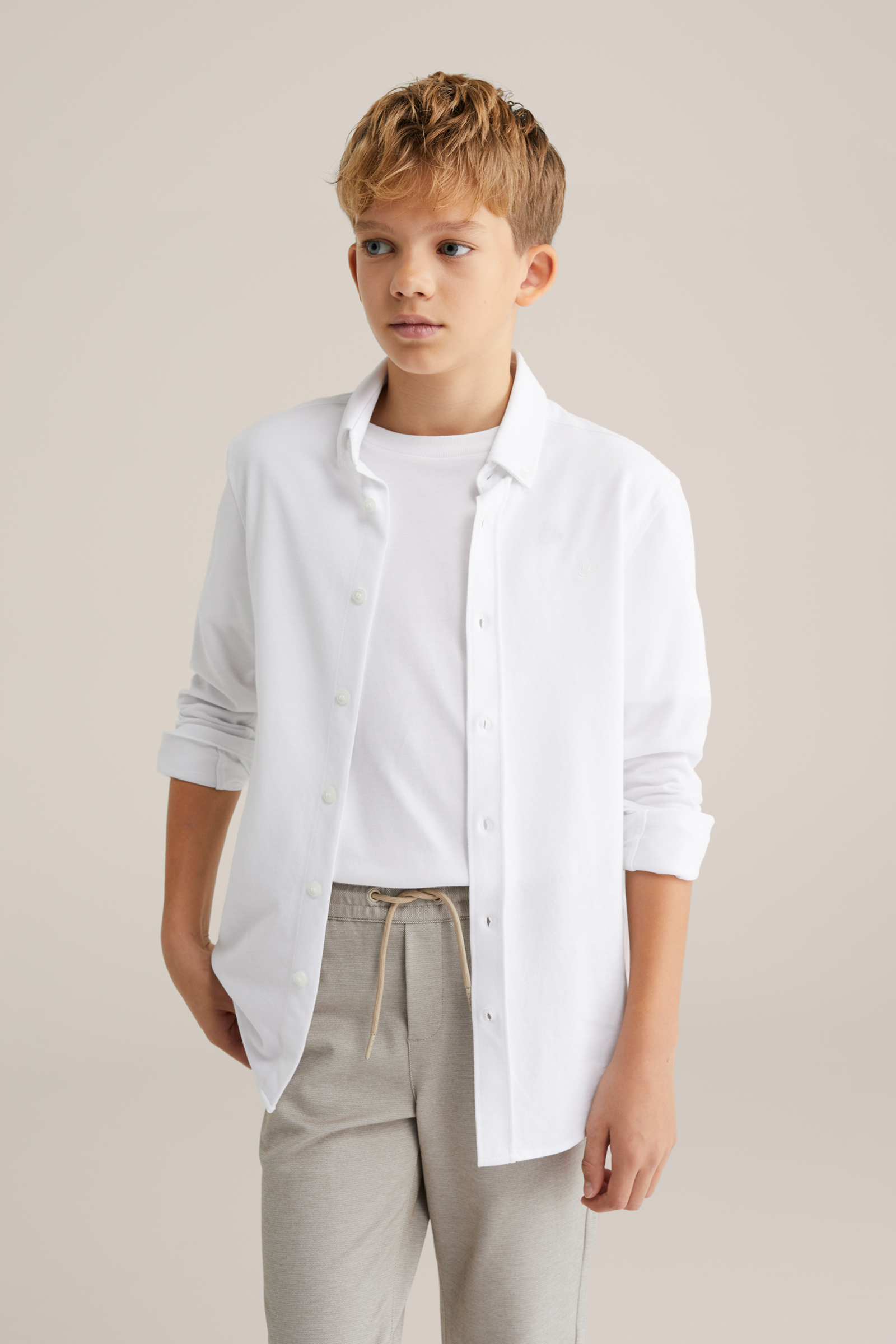 Jongens overhemd van piqu&eacute;jersey met embroidery