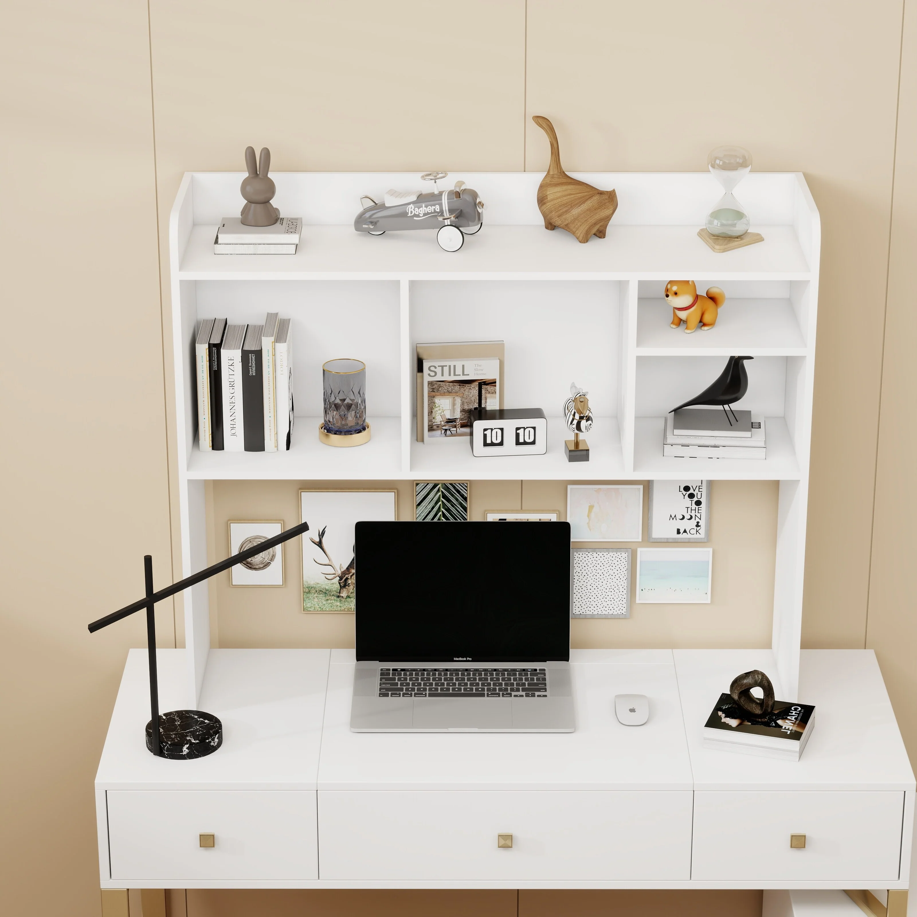 Desktop Bookshelf, High-Capacity Wood Desk Hutch Organizer with 5 Shelves for Computer Desk, Desktop Shelf Bookshelf Storage