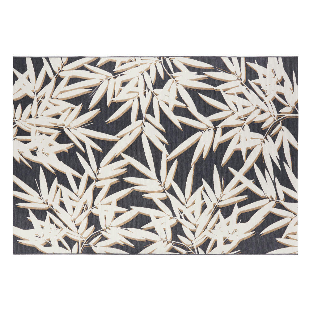 OVERBROOK - Tapis tissé jacquard imprimé feuillage écru et noir 160x230