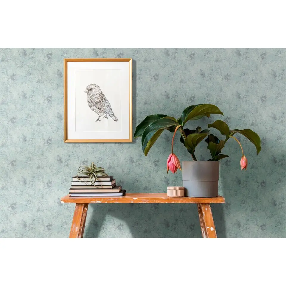 A.S. Cr&eacute;ation behang met structuur blauw, grijs en zilver - 53 cm x 10.05 m