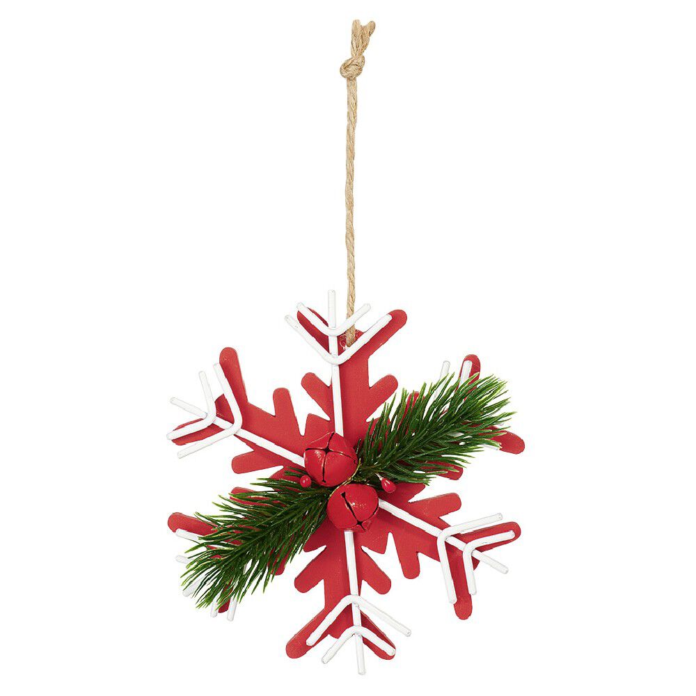 Suspension de No&euml;l Flocon en bois avec décor houx